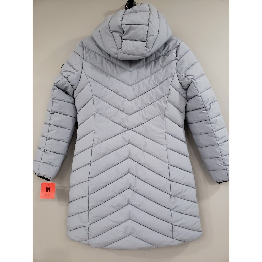 NEW DKNY Women's Long‎ Puffer Jacket Size Medium Grey Coat Light Hooded - Picture 4 of 5